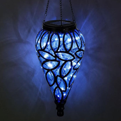 Outdoor Solar LED Hanging Lantern - Blue Teardrop