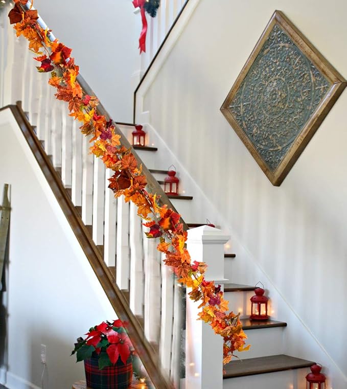 5.9 ft Fall Garland Maple Leaf - Set of 2