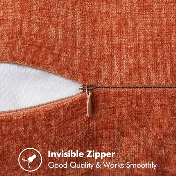 2 Pc Stitched Edge Soft Chenille Pillow Covers - 12 x 20 inch, Burnt Orange