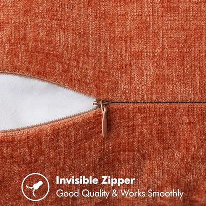 2 Pc Stitched Edge Soft Chenille Pillow Covers - 12 x 20 inch, Burnt Orange