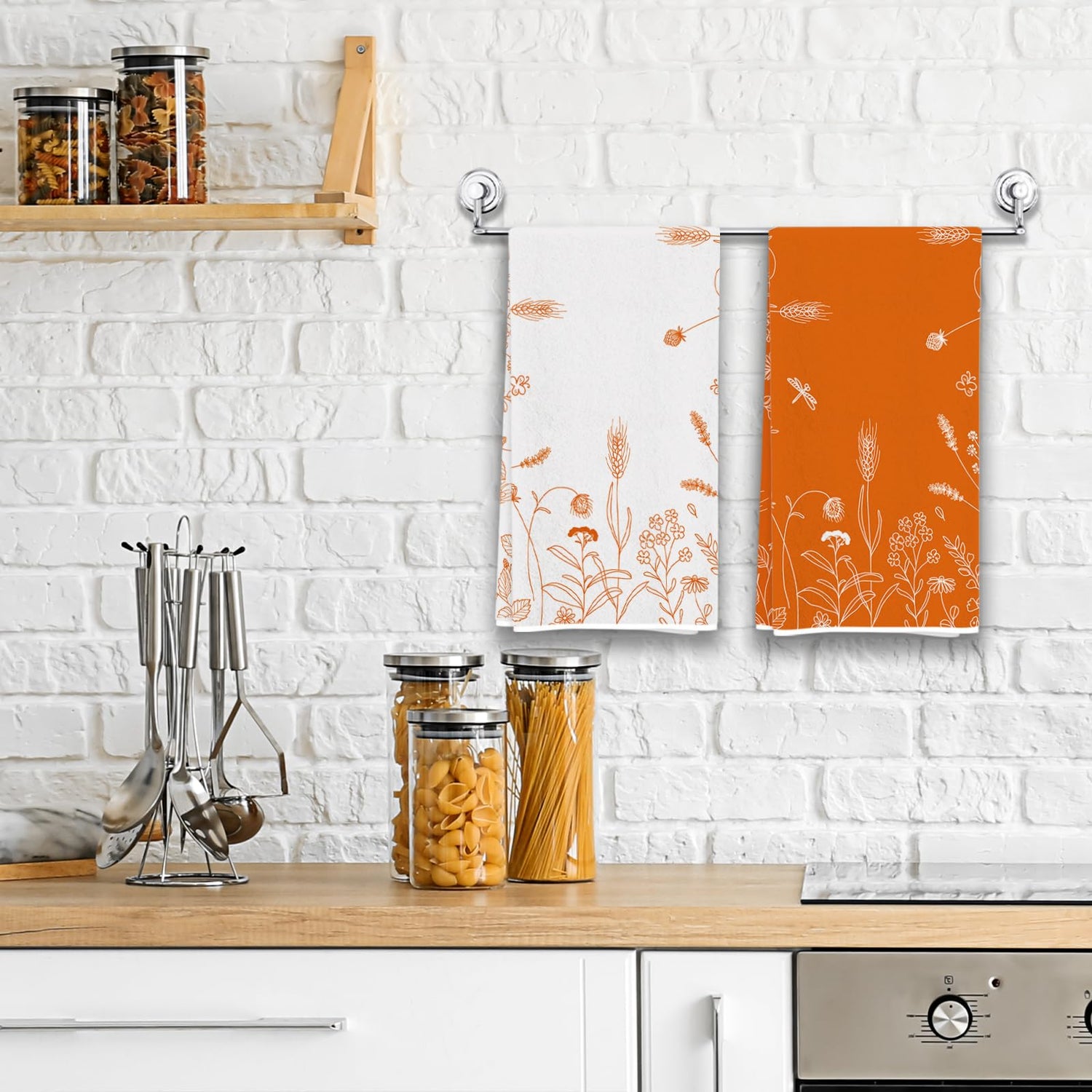 Orange Fall Harvest Kitchen Towels - Set of 2