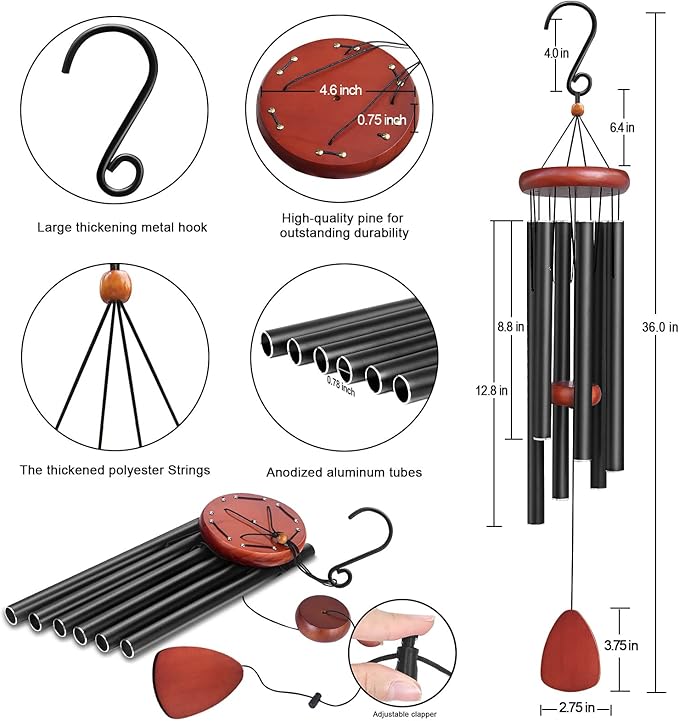 Large Wind Chime - 36 inch Black/Walnut