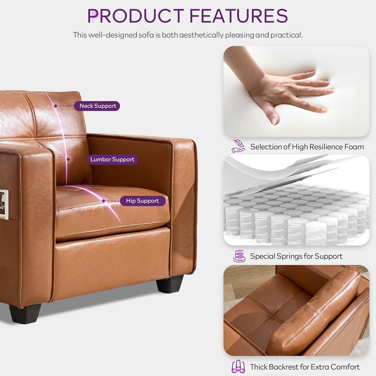 Brown Faux Leather Upholstered Accent Chair
