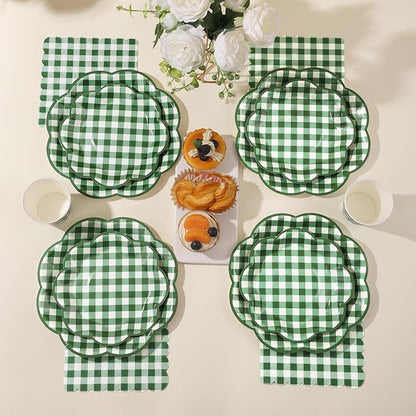 175 Pcs Green Gingham Plates and Napkins Party Supplies -  Serve 25 Guests