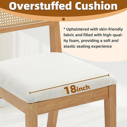Rattan Dining Room Chairs with Upholstered Cushion, Natural Finish- Set of 6