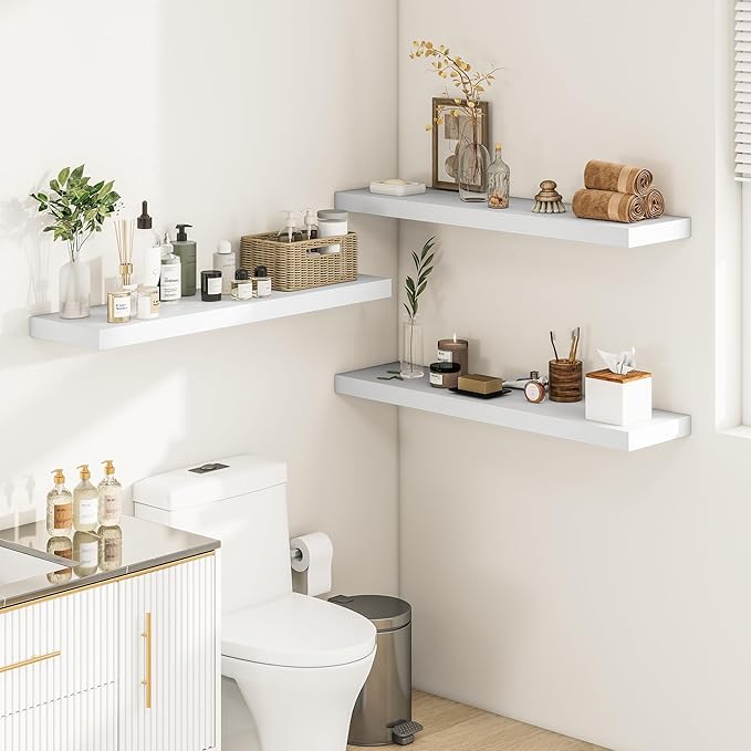 Set of 2, 36" Floating Shelves - White