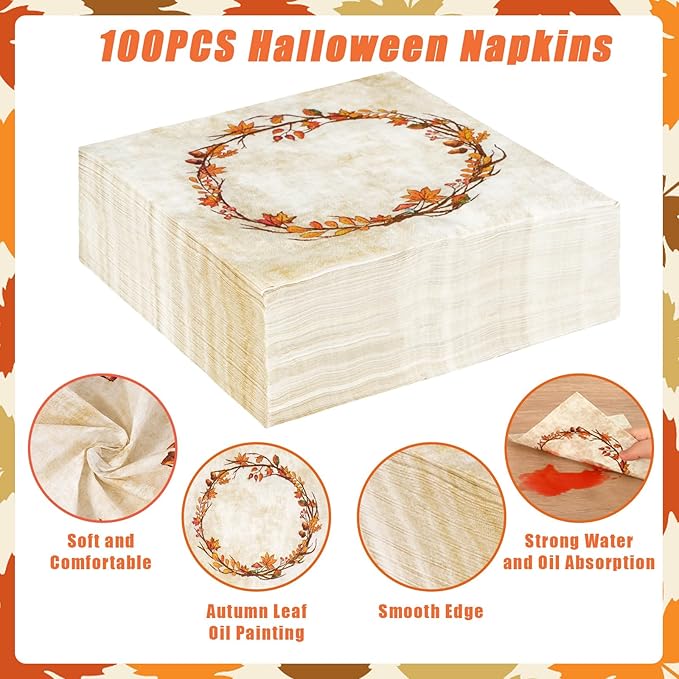 200 Pcs Fall Paper Plates and Napkins - Serves 50 Guests