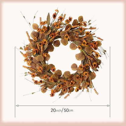 22 Inch Fall Wreath with Eucalyptus Leaves &amp; Wild Flowers