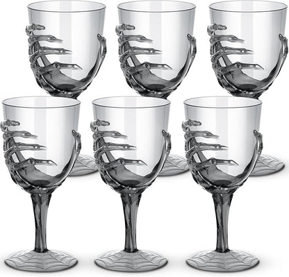 Set of 6 Halloween Skeleton Hand Goblets - 12oz Clear Plastic