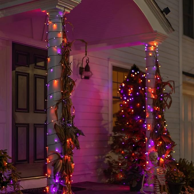 Halloween 300 LED String Lights with 8 Lighting Modes - Indoor/Outdoor, Orange + Purple
