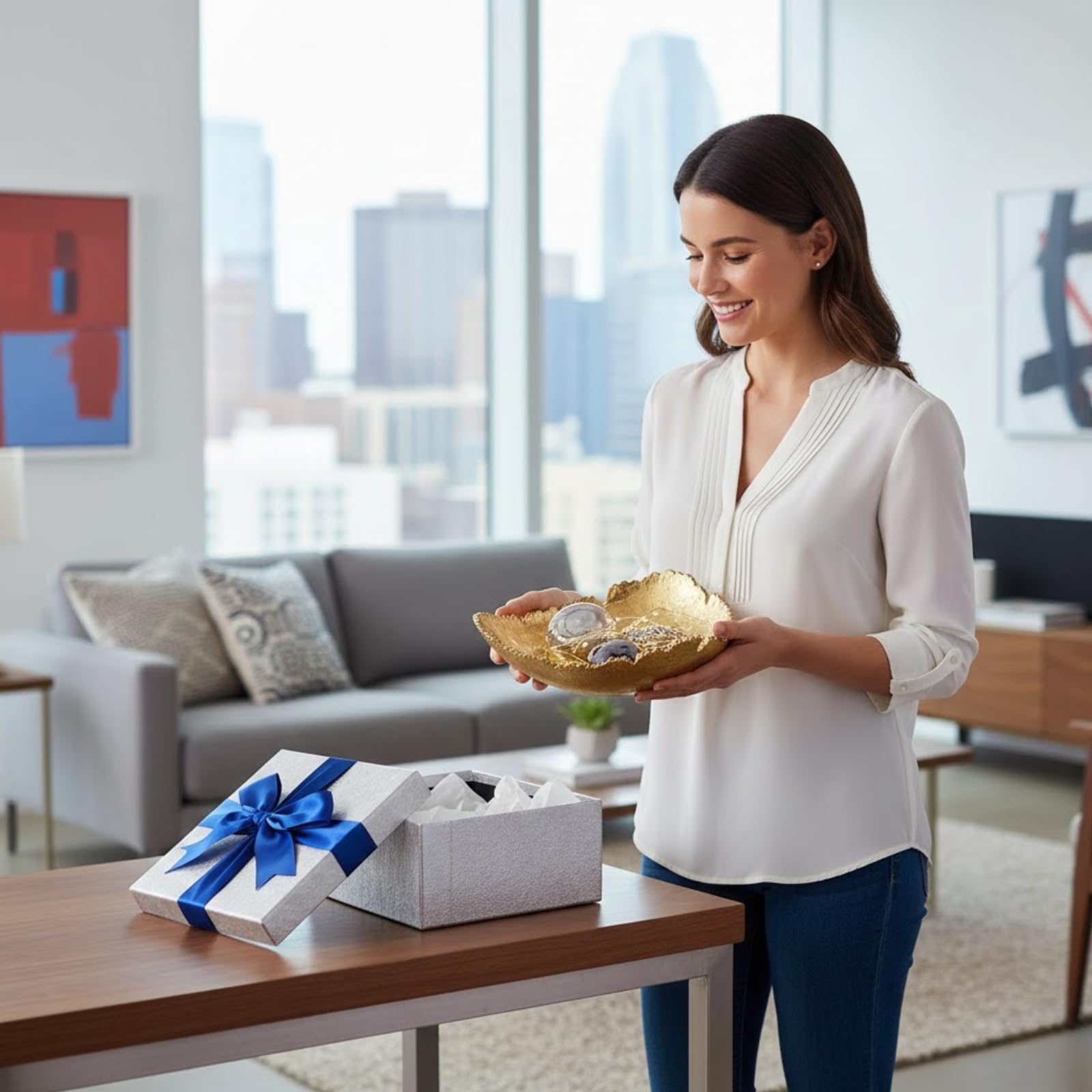 Gold Platter Bowl – Modern Aluminum Decorative Centerpiece with Textured Metallic Finish