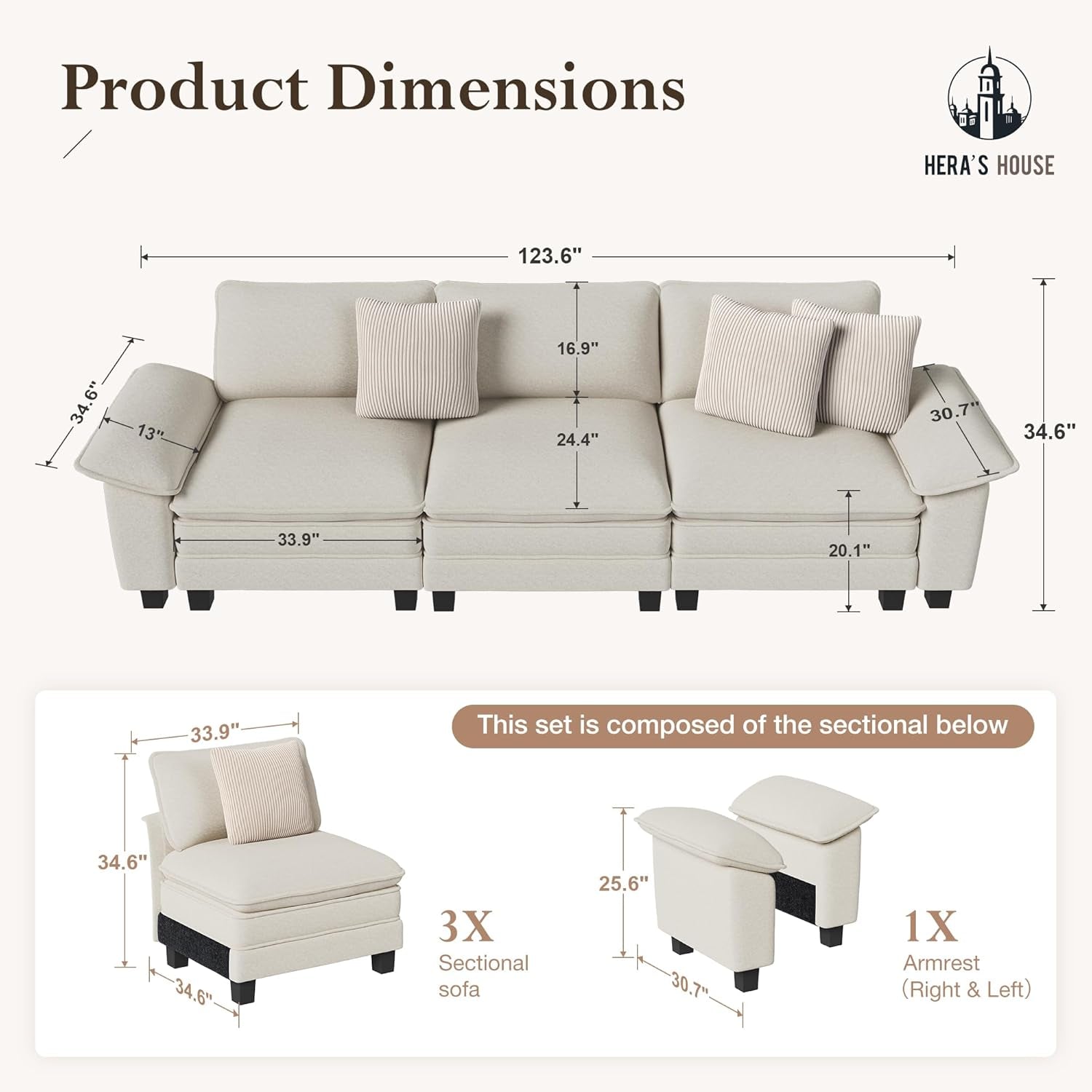Chenille Modular Sectional Sofa in Beige