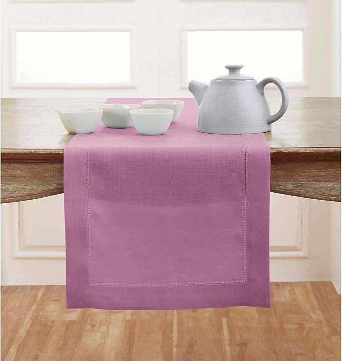 100% Pure Linen Hemstitch 14 x 90 Inch Table Runner - Violet