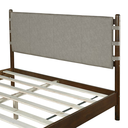 Modern Queen Bed Frame Set with 2 Nightstands - Gray/Walnut