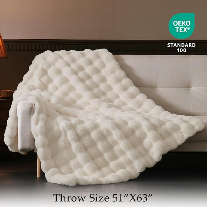 Thick Fluffy Soft Bubble Blanket - White, 50 x 60