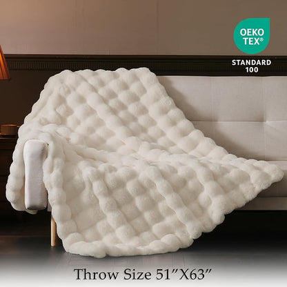 Thick Fluffy Soft Bubble Blanket - White, 50 x 60