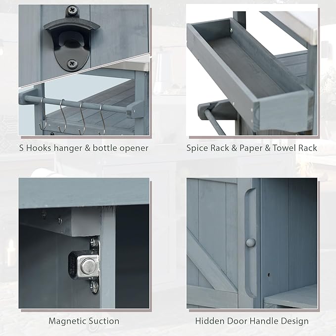 Outdoor Kitchen Island with Internal Storage Rack, Spice &amp; Towel Rack - Robin Blue