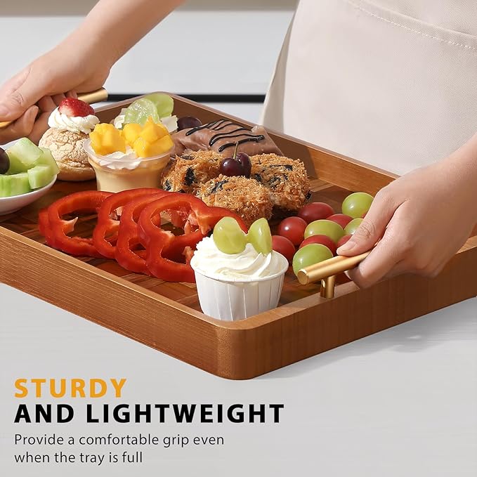 Wooden Serving Tray with Gold Handles