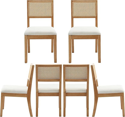 Rattan Dining Room Chairs with Upholstered Cushion, Natural Finish- Set of 6