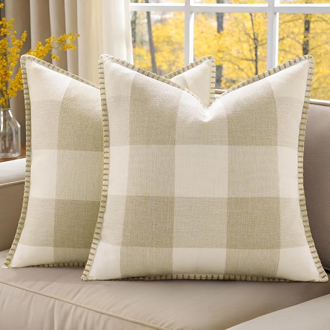 Set of 2 Buffalo Check Pillow Covers - 16x16 - Beige