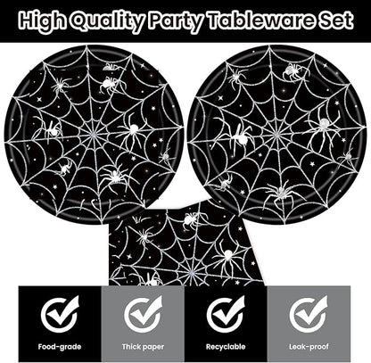 Set of 40 Halloween Paper Plates and Napkins Party Supplies - Spider Web