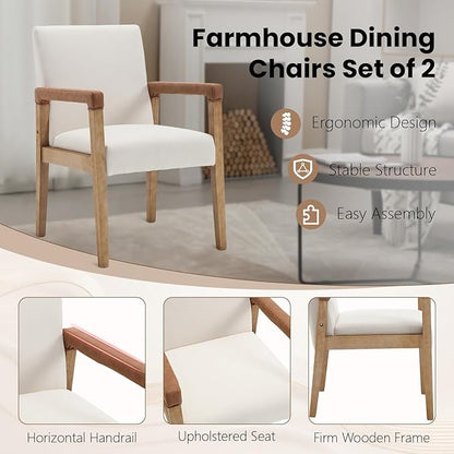 Set of 6 Linen Fabric Upholstered Dining Chairs - White