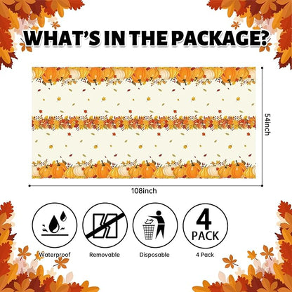 4-Pack Plastic Tablecloths - Fall Pumpkins