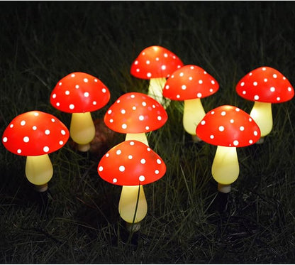 8-Pack Red Mushroom Solar Garden Lights