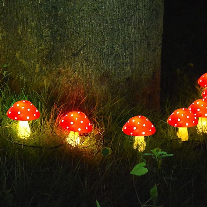 8-Pack Red Mushroom Solar Garden Lights