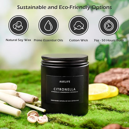 Citronella Candle - Lemongrass Scent - 7oz, Soy Wax, 50H Burn Time