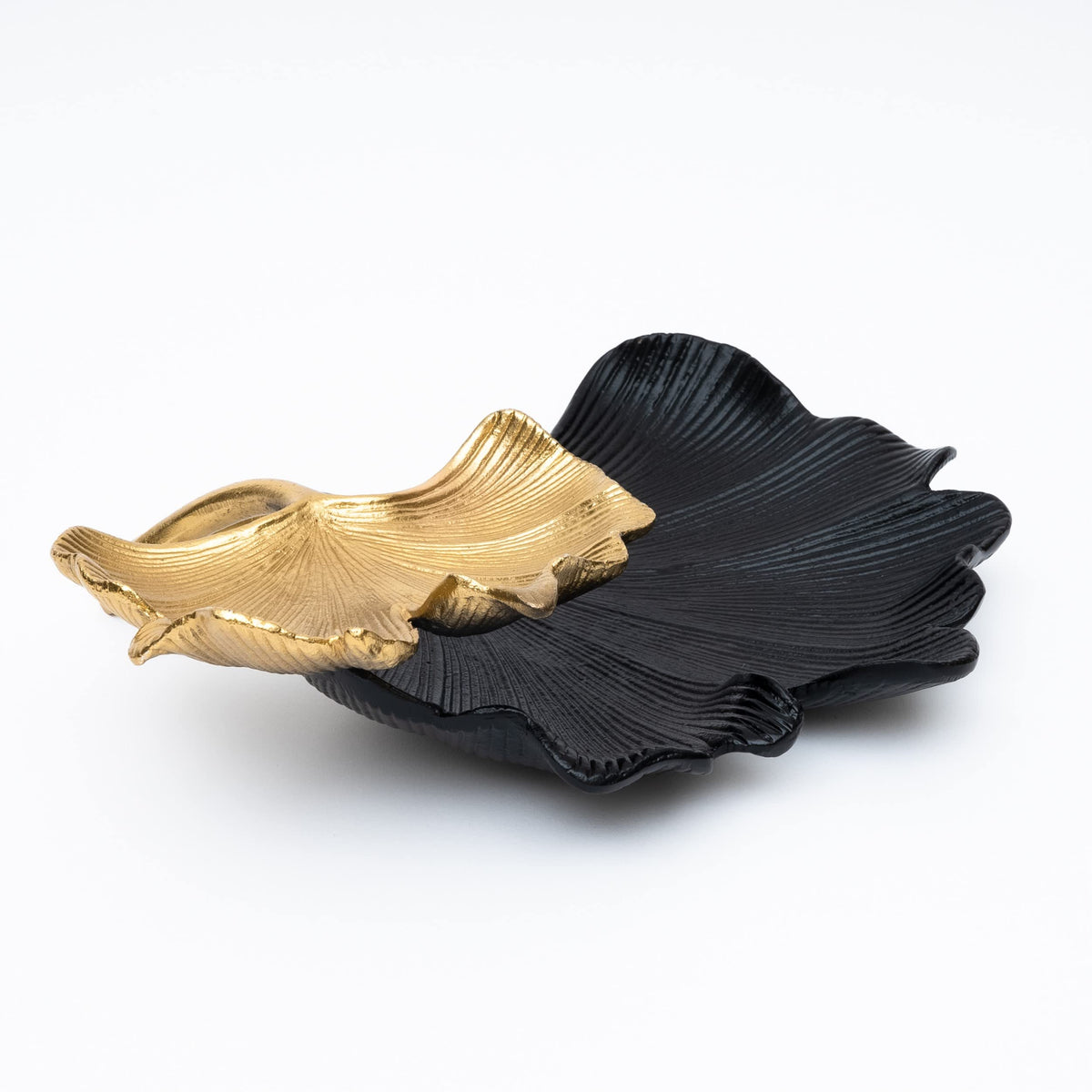 Black &amp; Gold Ginkgo Leaf Tray - 2 Tier