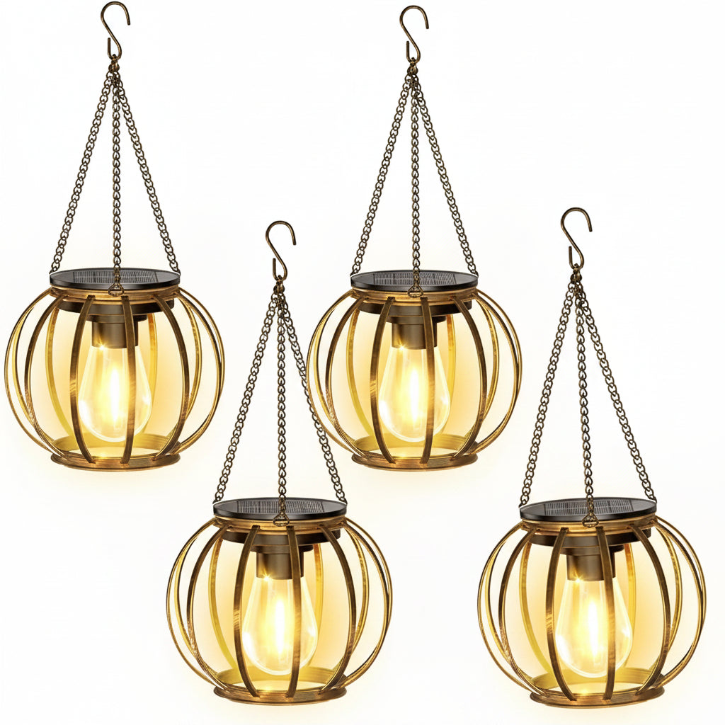 4 Pack Bronze Metal Hanging Solar Lanterns
