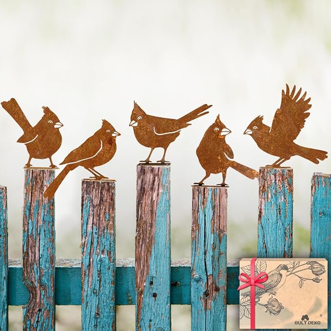 5 Piece Metal Birds Yard Decor