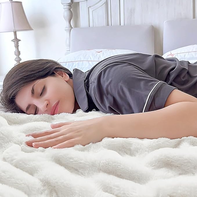 Soft and Cozy Ruched Faux Rabbit Fur Blanket - Cream, 50 x 60 inch