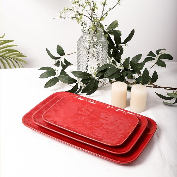 Ceramic Serving Platters - 14" 12" 10" - Red