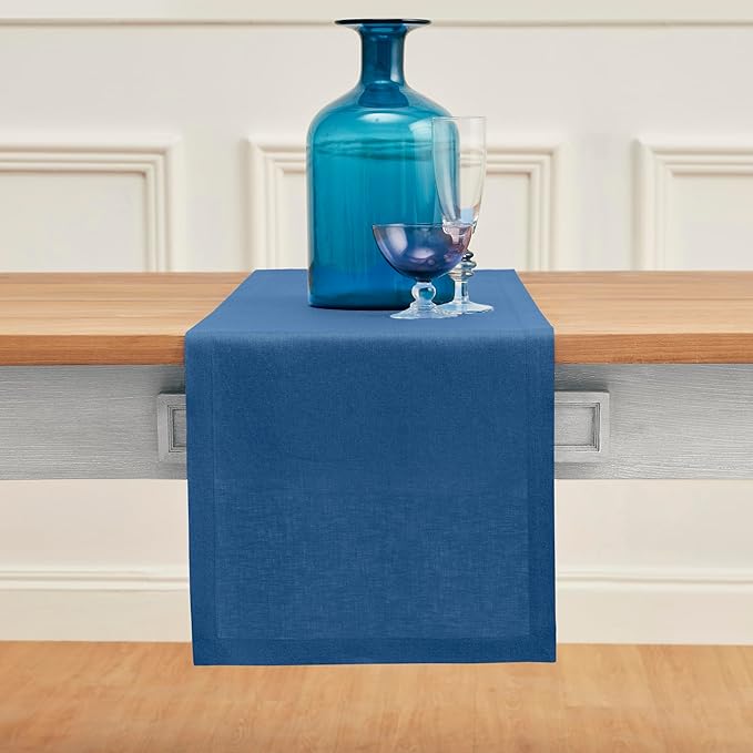 100% Pure Linen Indigo Blue Dining Table Runner 14 x 108 Inch