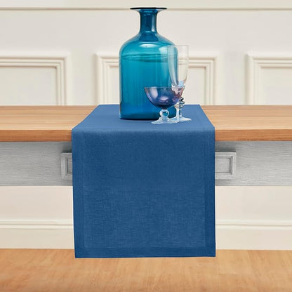 100% Pure Linen Indigo Blue Dining Table Runner 14 x 108 Inch