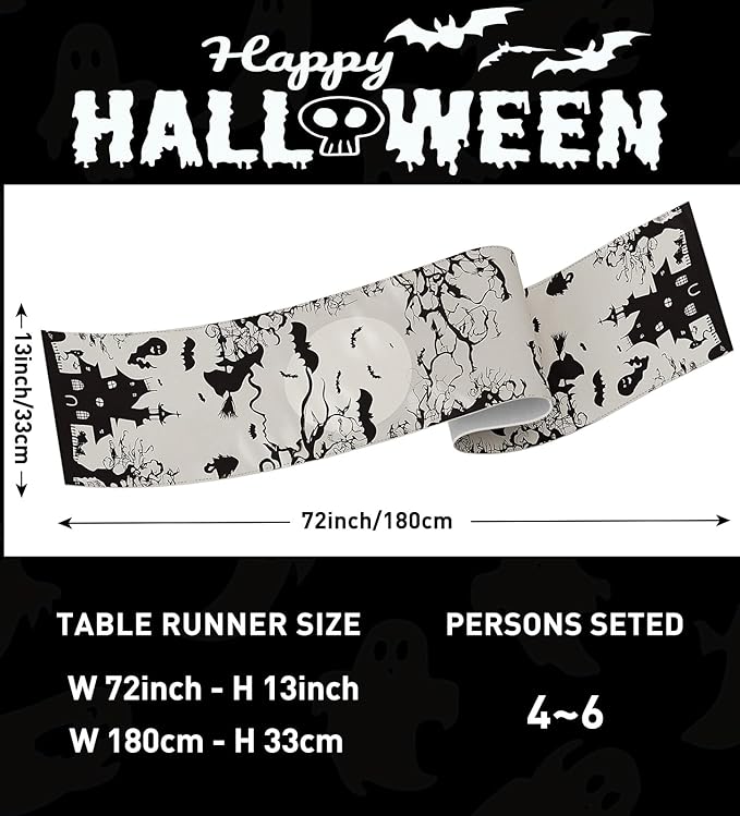 72 Inch Spooky Haunted House Table Runner for Halloween