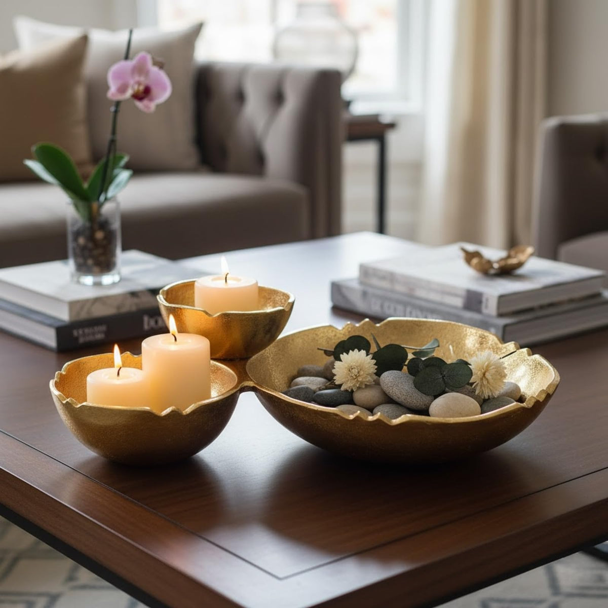 3 Cluster Decorative Bowls - Bright Gold Brass