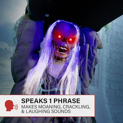 Creepy Sound Activated Animatronic Zombie with Sound Effects and Lights for Indoor (or Covered) Outdoor Halloween Decoration