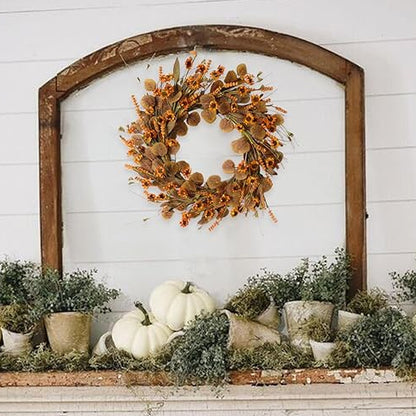 22 Inch Fall Wreath with Eucalyptus Leaves &amp; Wild Flowers