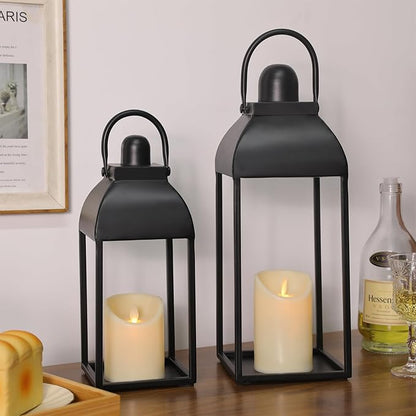 Set of 2 Modern Farmhouse Candle Lanterns - Black Metal
