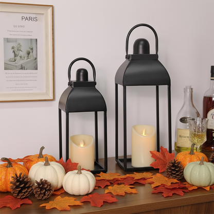 Set of 2 Modern Farmhouse Candle Lanterns - Black Metal