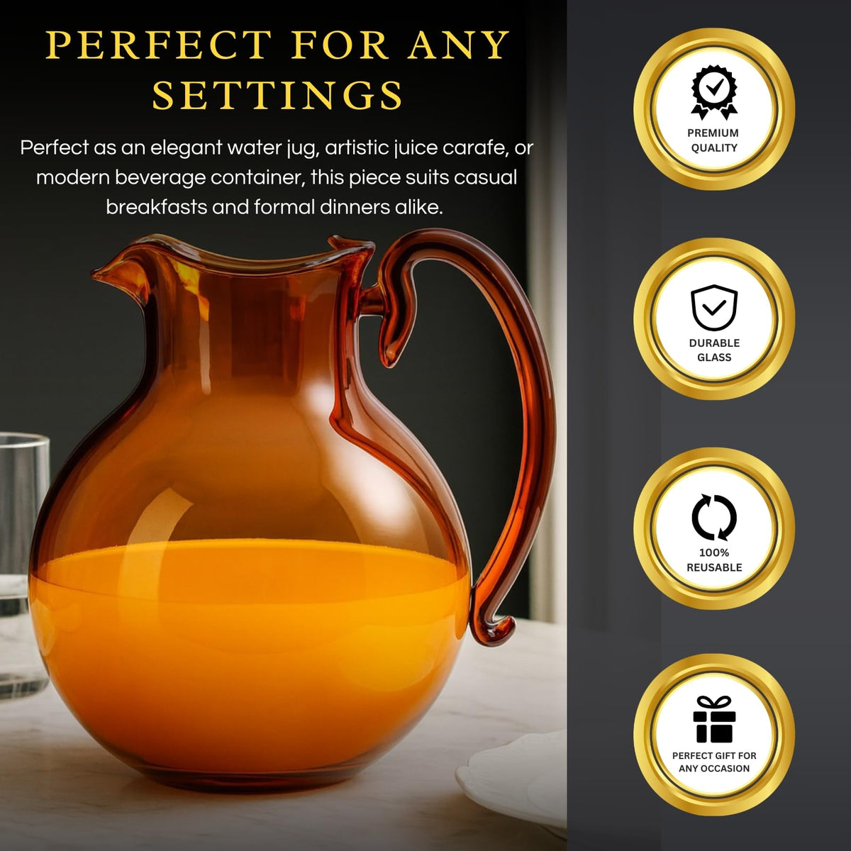 Handmade Artisan Venetian Pitcher 750ml - Amber