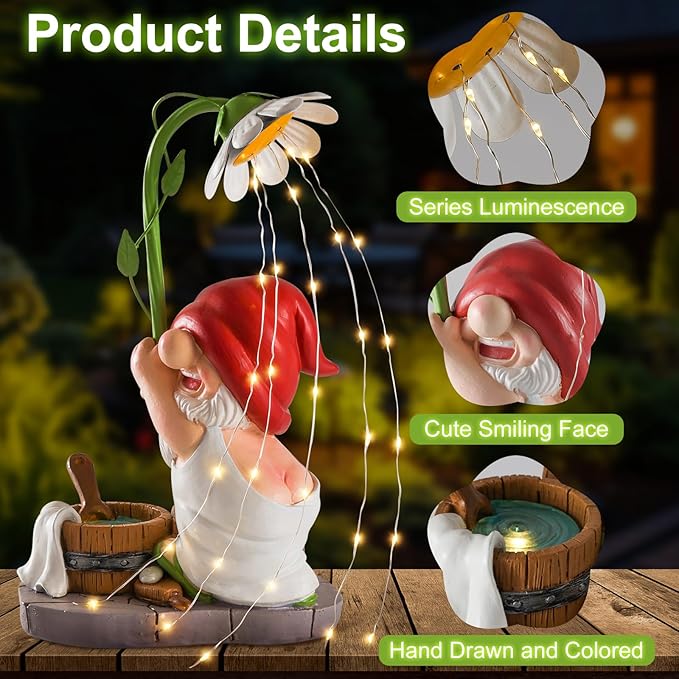 Garden Gnome Solar Garden Statue - Shower