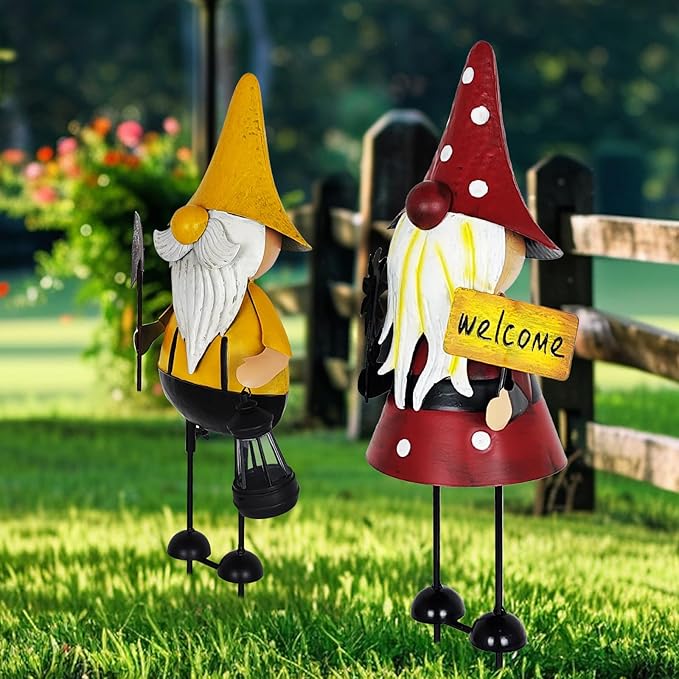 18 Inch Metal Gnome Statues - Set of 2