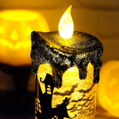 Battery Operated Spooky Spinning Flameless Candle - Black/Orange