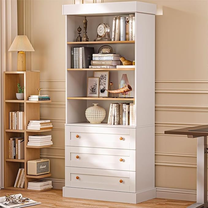 Farmhouse Bookcase with Drawers, Set of 4 – White