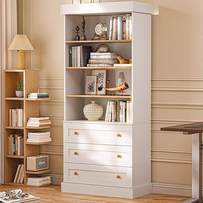 Farmhouse Bookcase with Drawers, Set of 4 – White