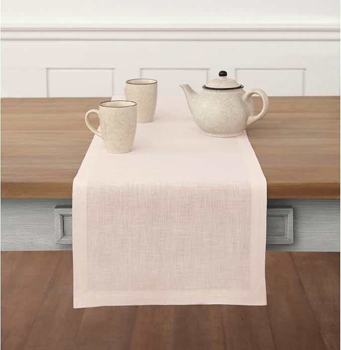 100% Pure Linen Table Runner 14 x 60 Inch - Pale Pink